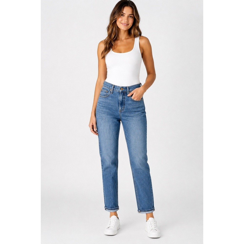 J.Crew Relaxed Boyfriend Jeans Womens 27 HighRise Medium Wash Blue Denim Stretch